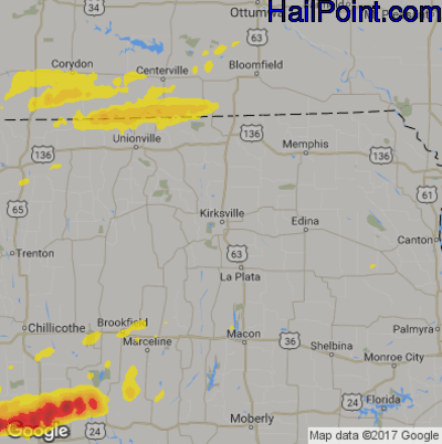 Hail Map for Kirskville, MS Region on April 17, 2019