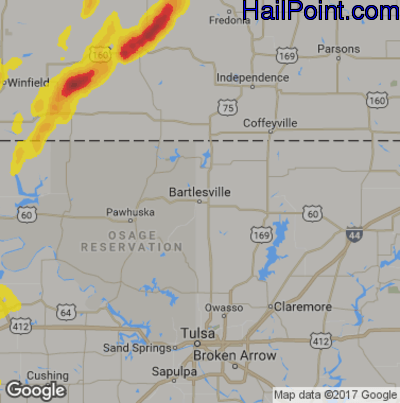 Hail Map for Bartlesville, OK Region on April 18, 2019