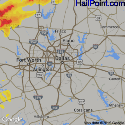 Hail Map for Dallas, TX Region on April 18, 2019