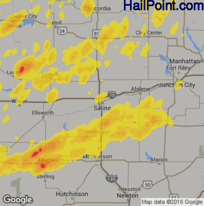 Hail Map for Salina, KS Region on April 22, 2019