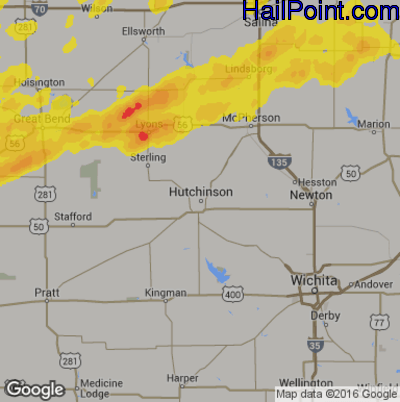 Hail Map for Hutchinson, KS Region on April 22, 2019