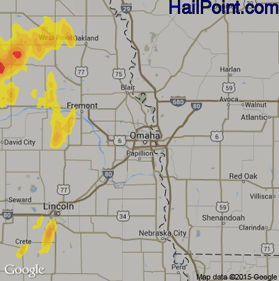 Hail Map for Omaha, NE Region on April 22, 2019 
