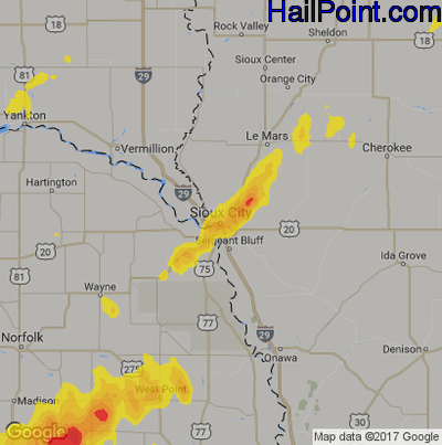 Hail Map for Sioux City, IA Region on April 22, 2019 