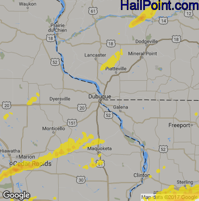 Hail Map for Dubuque, IA Region on April 22, 2019