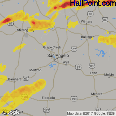 Hail Map for San Angelo, TX Region on April 23, 2019