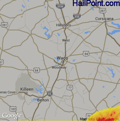 Hail Map for Waco, TX Region on April 24, 2019 