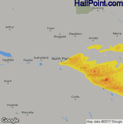 Hail Map for North Platte, NE Region on April 27, 2019