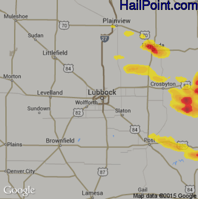 Hail Map for Lubbock, TX Region on April 27, 2019