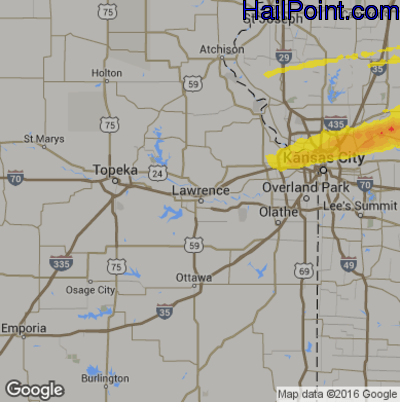 Hail Map for Lawerence, KS Region on April 28, 2019