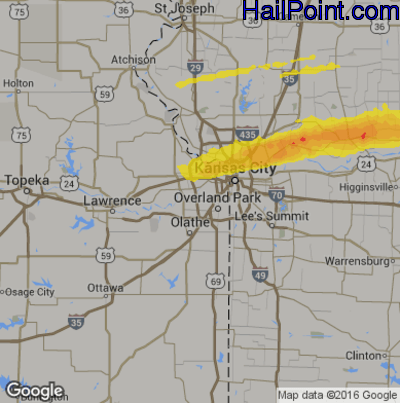 Hail Map for Shawnee, KS Region on April 28, 2019 