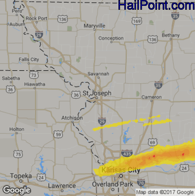 Hail Map for St. Joseph, MS Region on April 28, 2019