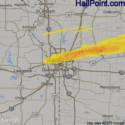 Hail Map for Kansas City, MO Region on April 28, 2019