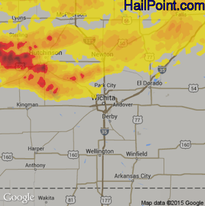 Hail Map for Wichita, KS Region on April 29, 2019