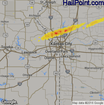 Hail Map for Shawnee, KS Region on April 30, 2019