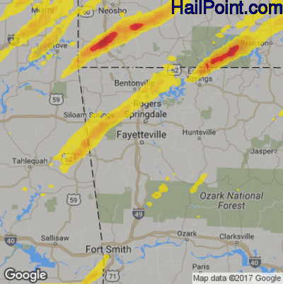 Hail Map for Fayetteville, AR Region on April 30, 2019