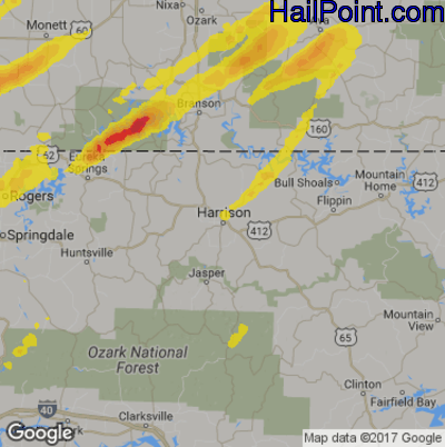 Hail Map for Harrison, AR Region on April 30, 2019