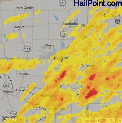 Hail Map for Lawton, OK Region on April 30, 2019