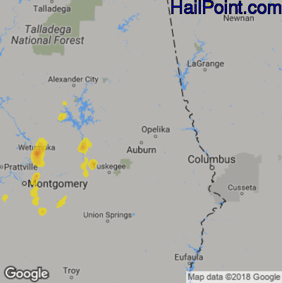 Hail Map for Auburn, AL Region on May 1, 2019