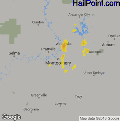 Hail Map for Montgomery, AL Region on May 1, 2019