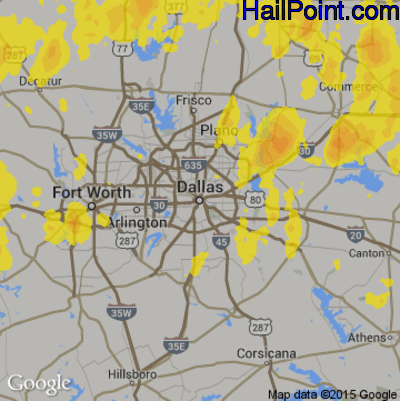 Hail Map for Dallas, TX Region on May 1, 2019
