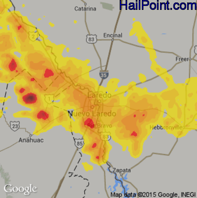 Hail Map for Laredo, TX Region on May 3, 2019