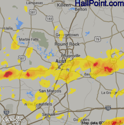 Hail Map for Austin, TX Region on May 3, 2019
