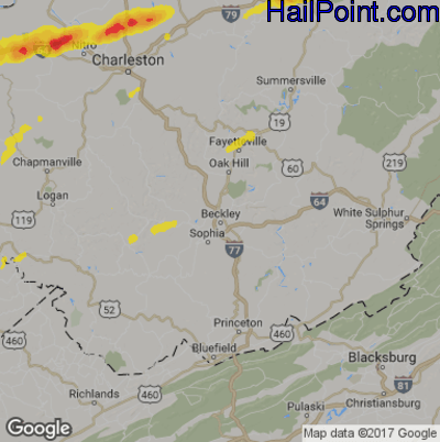 Hail Map for Beckley, WV Region on May 3, 2019 