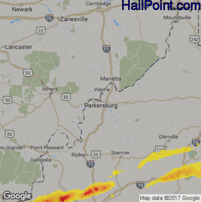 Hail Map for Parkersburg, WV Region on May 3, 2019