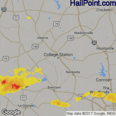 Hail Map for College Station, TX Region on May 3, 2019