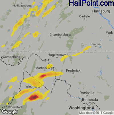 Hail Map for Hagerstown, MD Region on May 3, 2019