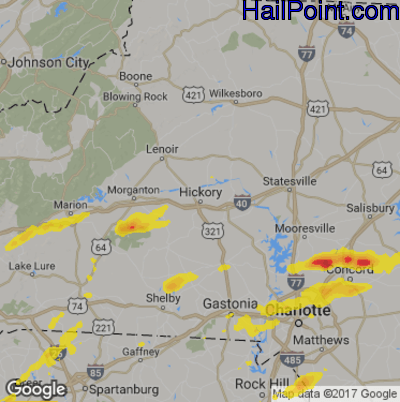 Hail Map for Hickory, NC Region on May 4, 2019 