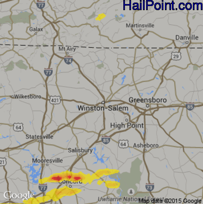 Hail Map for Winston-Salem, NC Region on May 4, 2019 