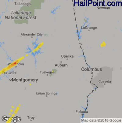 Hail Map for Auburn, AL Region on May 4, 2019