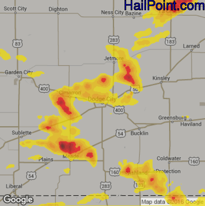 Hail Map for Dodge City, KS Region on May 5, 2019 