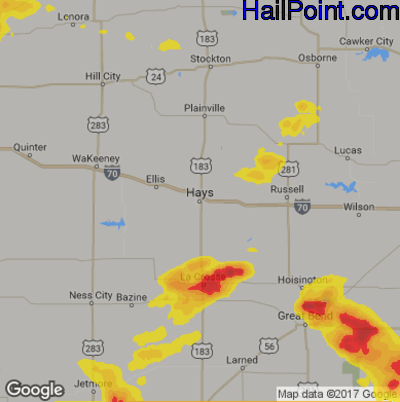 Hail Map for Hays, KS Region on May 5, 2019