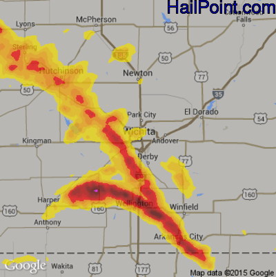 Hail Map for Wichita, KS Region on May 5, 2019