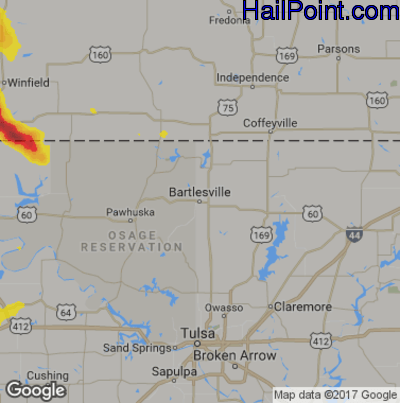 Hail Map for Bartlesville, OK Region on May 6, 2019