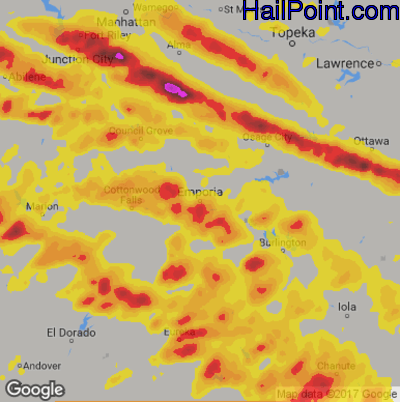 Hail Map for Emporia, KS Region on May 6, 2019