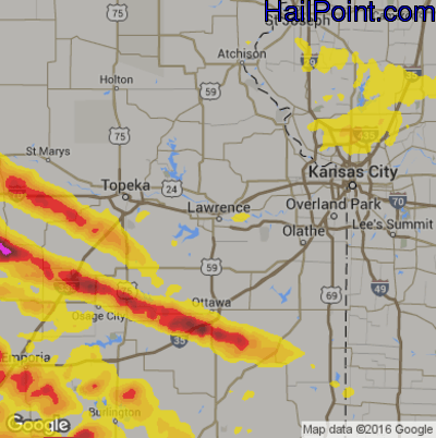 Hail Map for Lawerence, KS Region on May 6, 2019