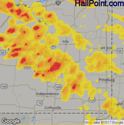 Hail Map for Chanute, KS Region on May 6, 2019 
