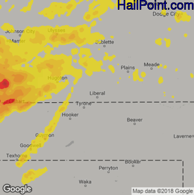 Hail Map for Liberal, KS Region on May 7, 2019