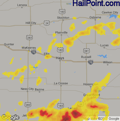 Hail Map for Hays, KS Region on May 7, 2019
