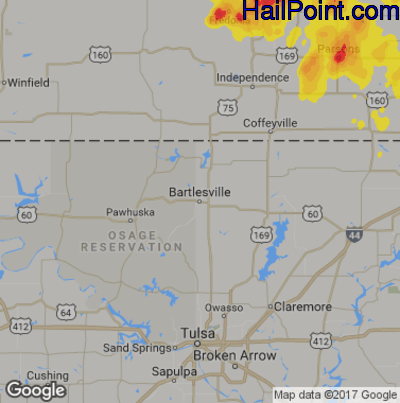Hail Map for Bartlesville, OK Region on May 7, 2019