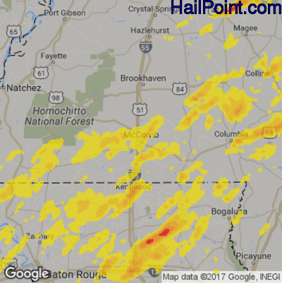 Hail Map for McComb, MS Region on May 9, 2019 