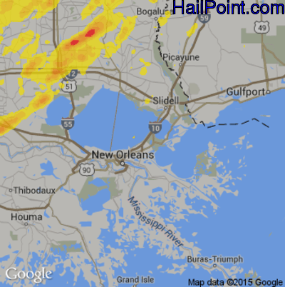 Hail Map for New Orleans, LA Region on May 9, 2019