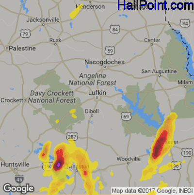 Hail Map for Lufkin, TX Region on May 9, 2019