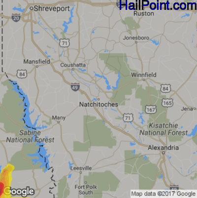 Hail Map for Nachitoches, LA Region on May 9, 2019