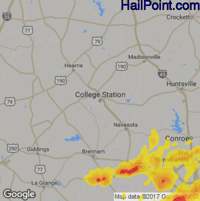 Hail Map for College Station, TX Region on May 9, 2019