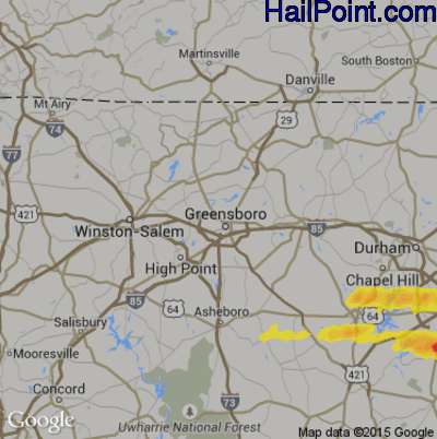 Hail Map for Greensboro, NC Region on May 13, 2019