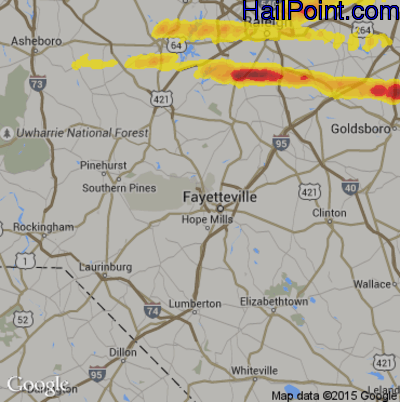 Hail Map for Fayetteville, NC Region on May 13, 2019
